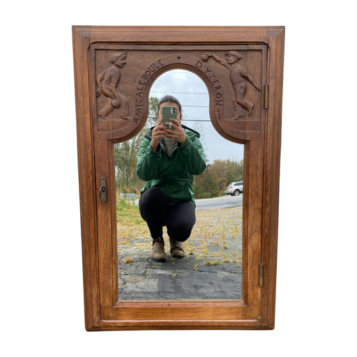 French Carved Wall Mirror Made of Boule Tournament Game Score Board Cabinet