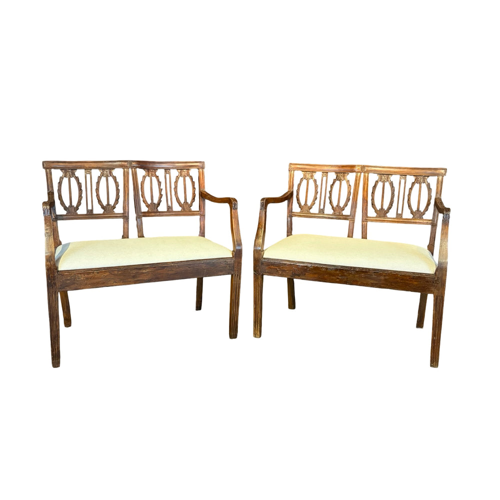 Pair of Neoclassical Two-Seat Chair Settees or Loveseats late 18th Century