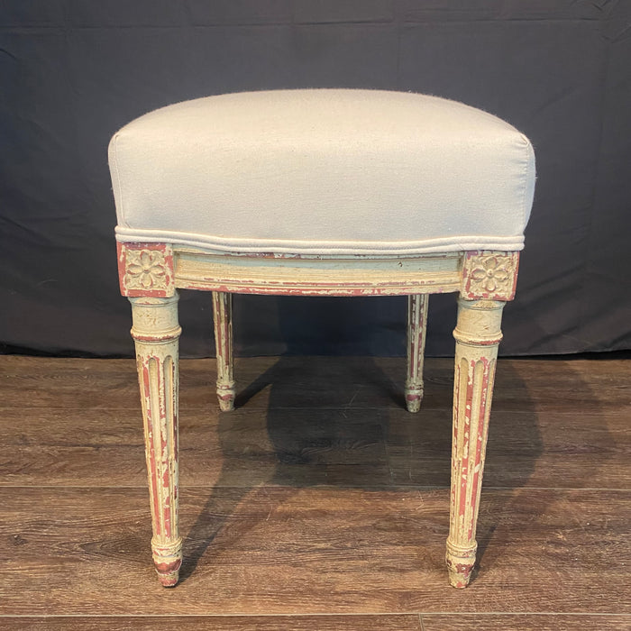 French Pair Louis XVI Painted Footstools or Ottomans