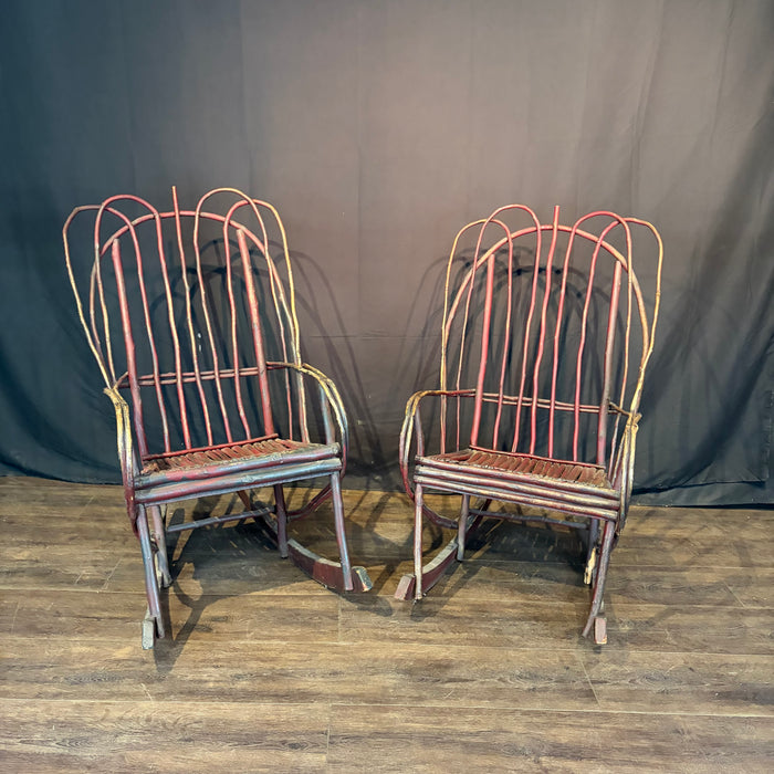 Pair Antique Rocking Chairs Adirondack Bent Twig from Maine