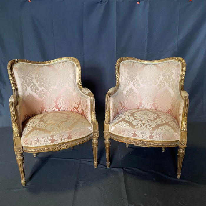 Pair of Exquisite Early 19th Century French Louis XVI Armchairs or Bergere Chairs