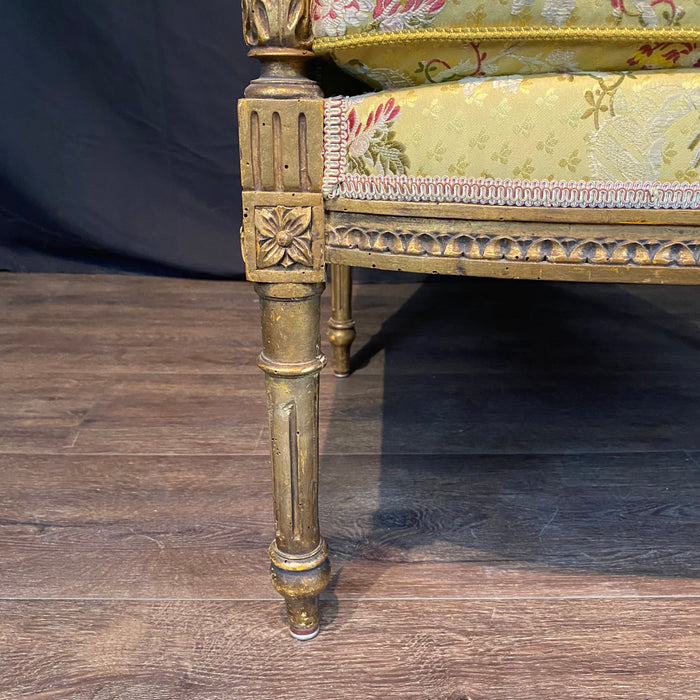 French Louis XVI Early 20th Century Giltwood Wingback Bergere Carved Armchair