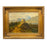 19th Century French Oil Painting of an Alpine Lake Landscape with Hilltop Castle and Horseback Riders in Ornate Gilt Frame