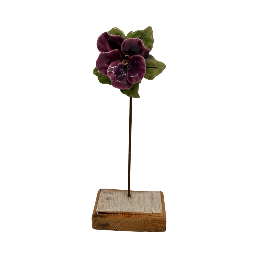 Antique French Purple Porcelain Violet Flower Botanical Sculpture on Custom Display Stand