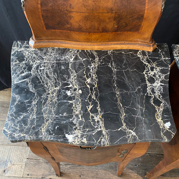 Pair of Antique French Louis XV Marble Top Bedside Cabinets, Nightstands or Side Tables