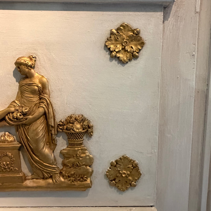 French Early 19th Century Louis XVI Period Trumeau Mirror with Pastoral Scene in Original Gold Gilt