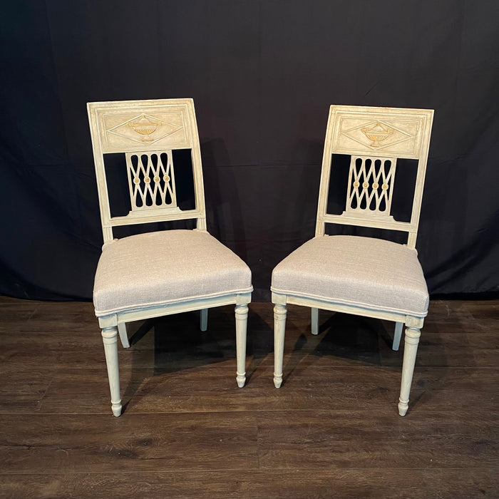 Pair of Early 19th Century French Directoire Period Painted Side Chairs with New Upholstery