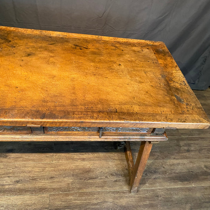 Antique Spanish Baroque Walnut Writing Table, Desk or Console with Iron Stretchers