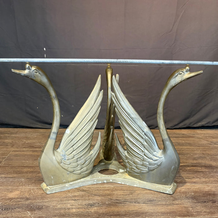 Hollywood Regency Coffee Table or Cocktail Table with Swan Base and Glass Top