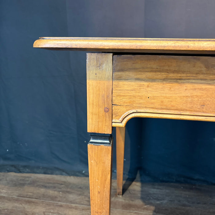 Antique French Neoclassical Fruitwood Side Table or Desk with Drawer and Brass Ring Pull