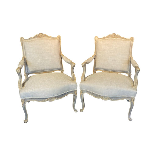 French Pair Louis XV Armchairs or Fauteuils 19th Century Painted