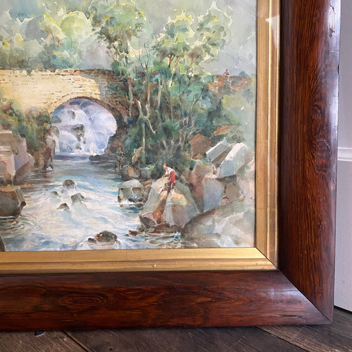 Listed British Artist Bernard Harper Wiles (1883-1966) - Framed Original Watercolor of Bridge Over a River in England