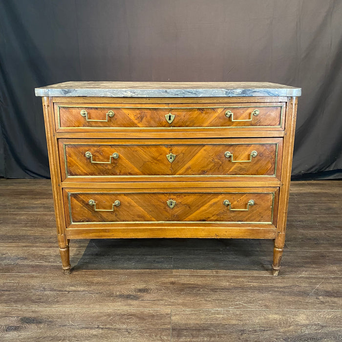 19th Century French Walnut Commode, Chest of Drawers, Dresser or Secrétaire Desk with Marble Top