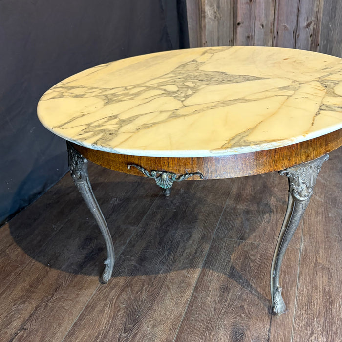 French Marble Top Coffee Table with Ormolu Mounted Apron and Cabriole Legs
