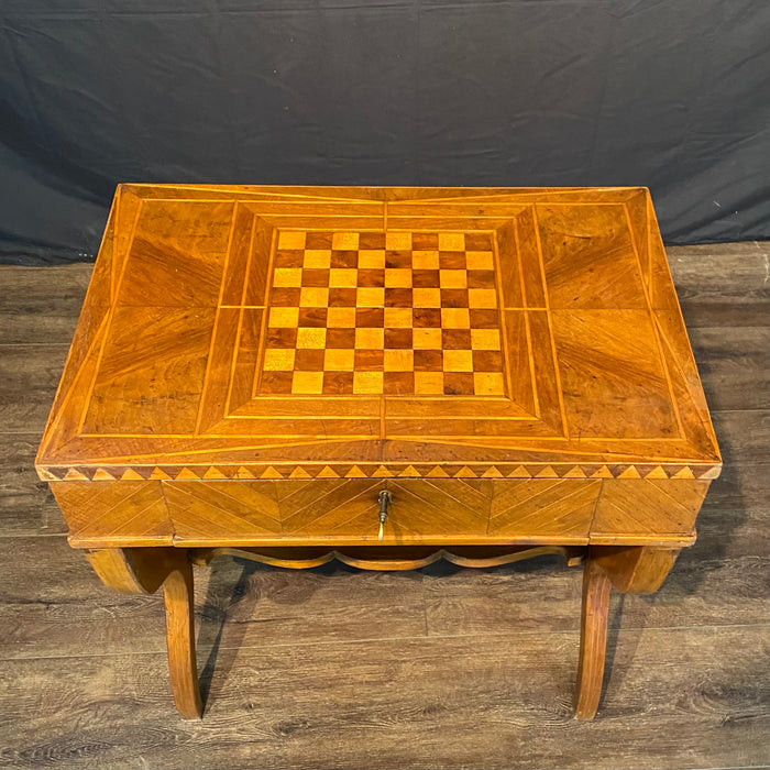 Antique French Game Table, Side Table or Accent Table with Inlaid Marquetry Checkerboard Top