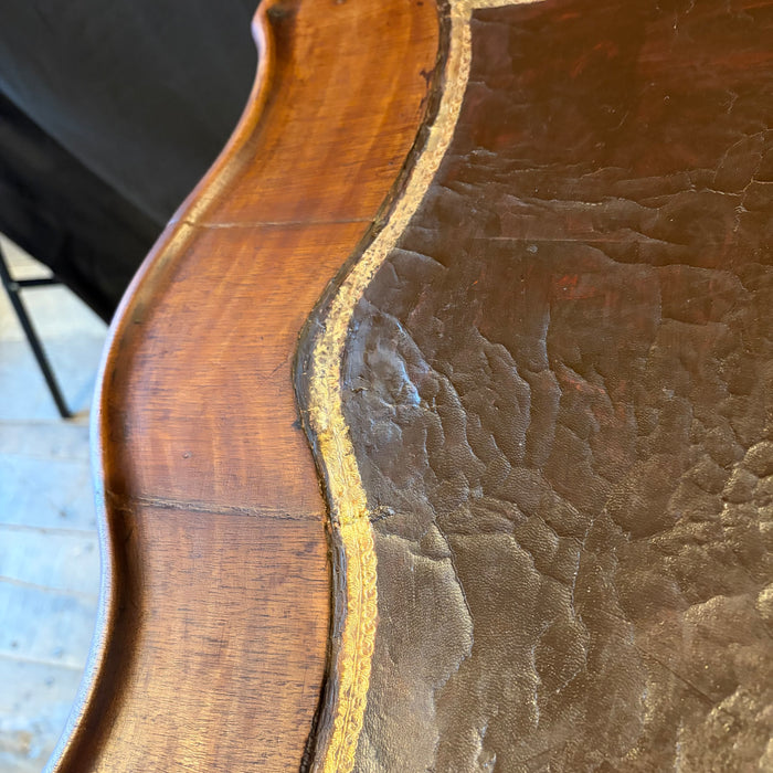 Antique French Louis XV Side Table or Desk with Inlaid Embossed Leather Top