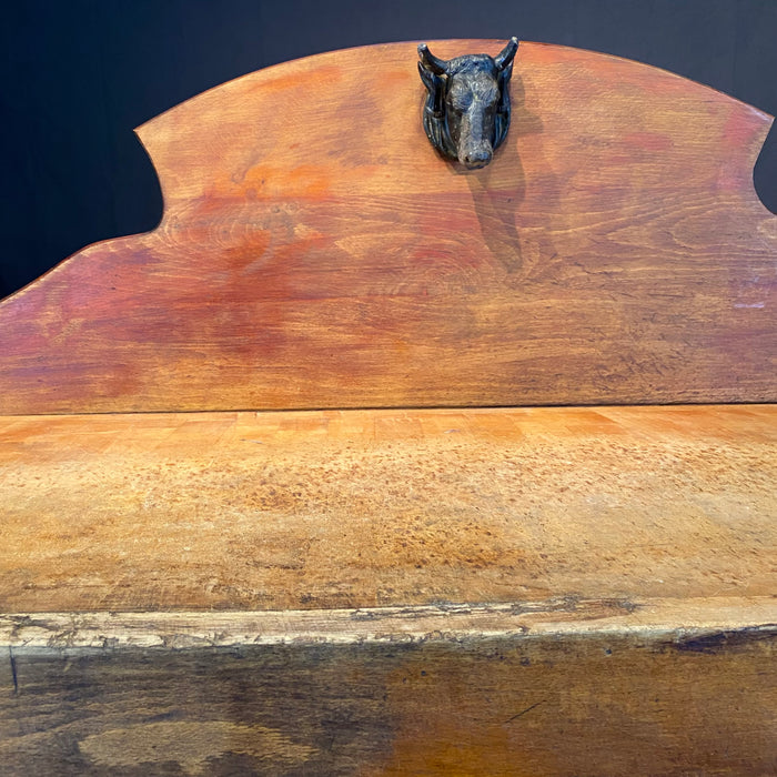 French Butcher’s Block Table With Bull’s Head Mount - Kitchen Island or Accent Table or Console