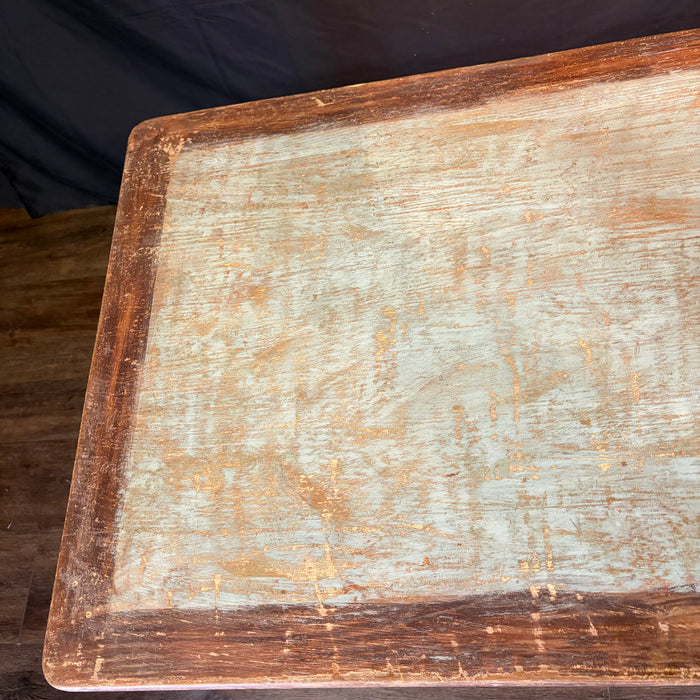 Antique French Provincial Painted Table or Desk with Drawer, Pale Blue Patina