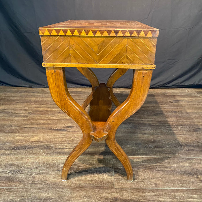 Antique French Game Table, Side Table or Accent Table with Inlaid Marquetry Checkerboard Top