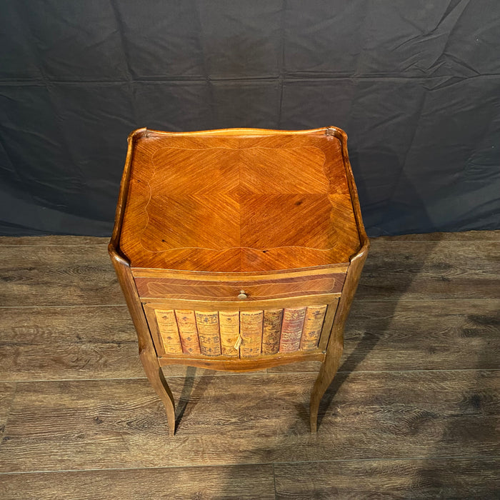 French Louis XV Side Table, Accent Table or Nightstand with Faux Book Cabinet and Gallery Top