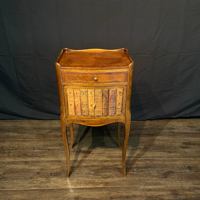 French Louis XV Side Table, Accent Table or Nightstand with Faux Book Cabinet and Gallery Top