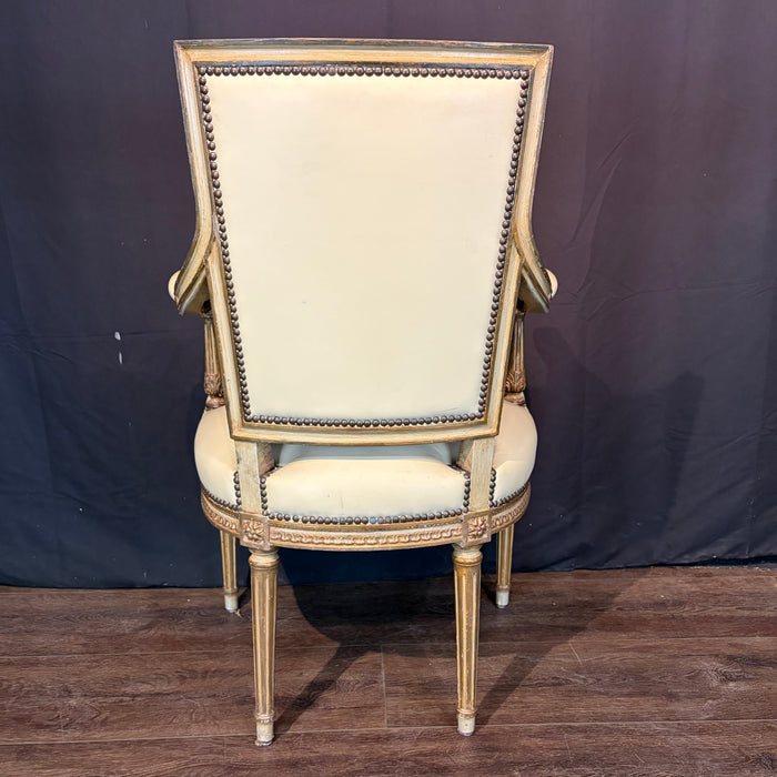 Pair Antique French Louis XVI Carved Giltwood Fauteuil Armchairs