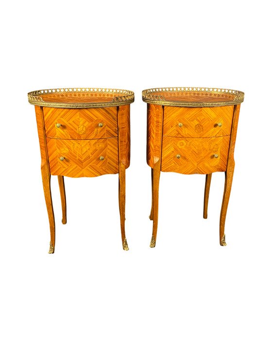 French Louis XV bedside tables, nightstands or side tables with marquetry