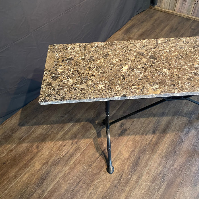 French Marble Top Bistro Style Console Table with Iron Base