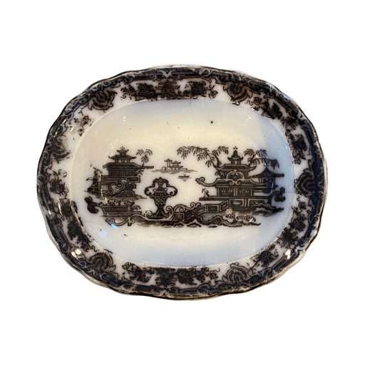 British Ironstone 19th Century Soap or Butter Dish Black and White Podmore, Walker & Co.