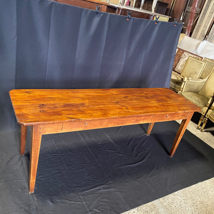 Antique Country French Provincial Farmhouse Harvest Dining Table or Large Console Table with Two Drawers