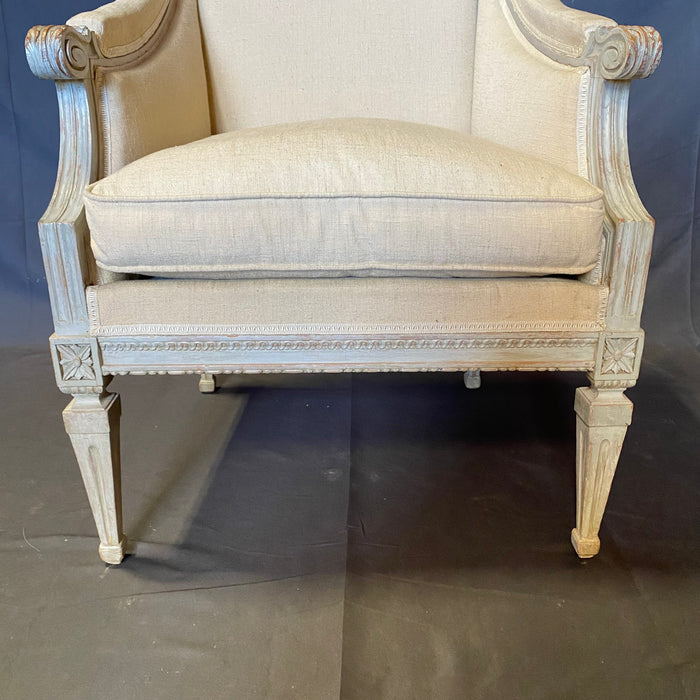 Pair of French 19th Century Painted Louis XVI Bergeres or Armchairs