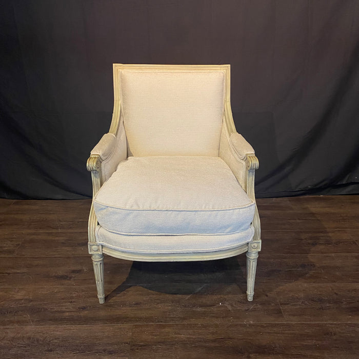 Pair of 19th Century French Louis XVI Painted Bergère Chairs or Armchairs with New Upholstery
