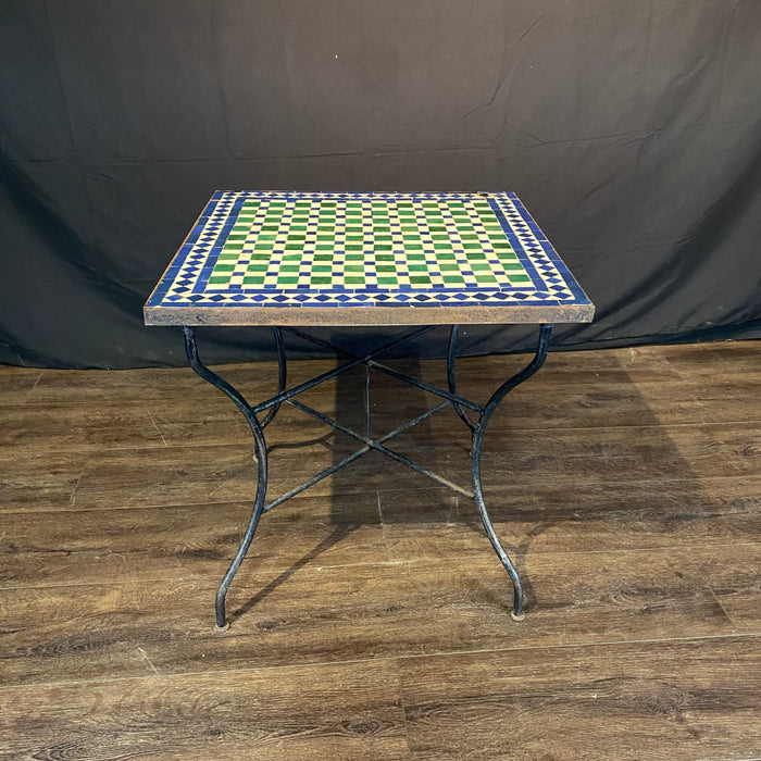 Early Mosaic Bistro Side Table with 19th Century Tiles Indoor or Outdoor for Garden
