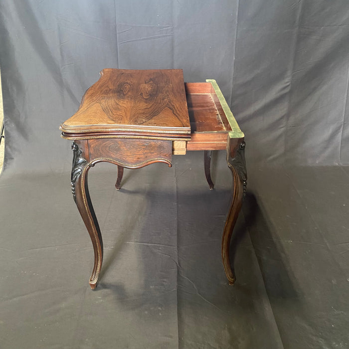 French Louis XV Period Rosewood Game Table, Side Table or Accent Table that Opens to Felt Game Table Top