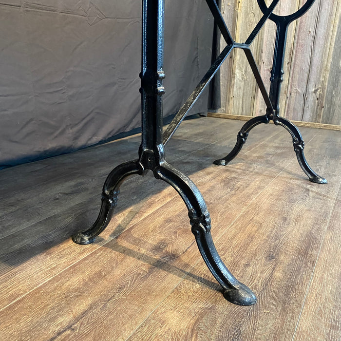 French Marble Top Bistro Style Console Table with Iron Base