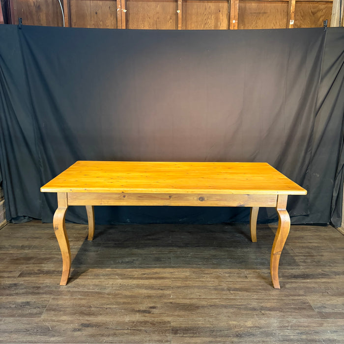 French Provincial Pine Farmhouse Dining Table with Cabriole Legs
