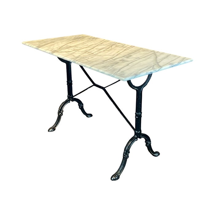 French Cafe Table or Bistro Table with Cast Iron Base and Carrera Marble Top