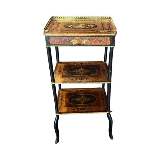 French Louis XVI Three-Tiered Marquetry Inlaid Etagere, Side Table or Accent Table