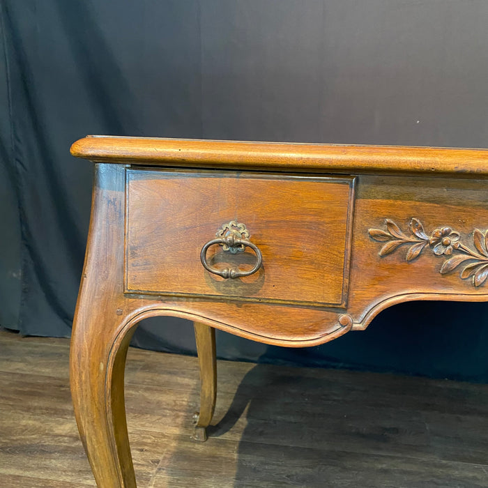 French 19th Century Writing Desk, Side Table or Console -  Louis XV Walnut with 2-Sided Carved Floral Urn Decor