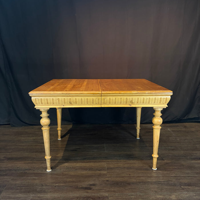 Swedish Gustavian Style Pine Extension Dining Table with Two Leaves and Carved Fluted Apron