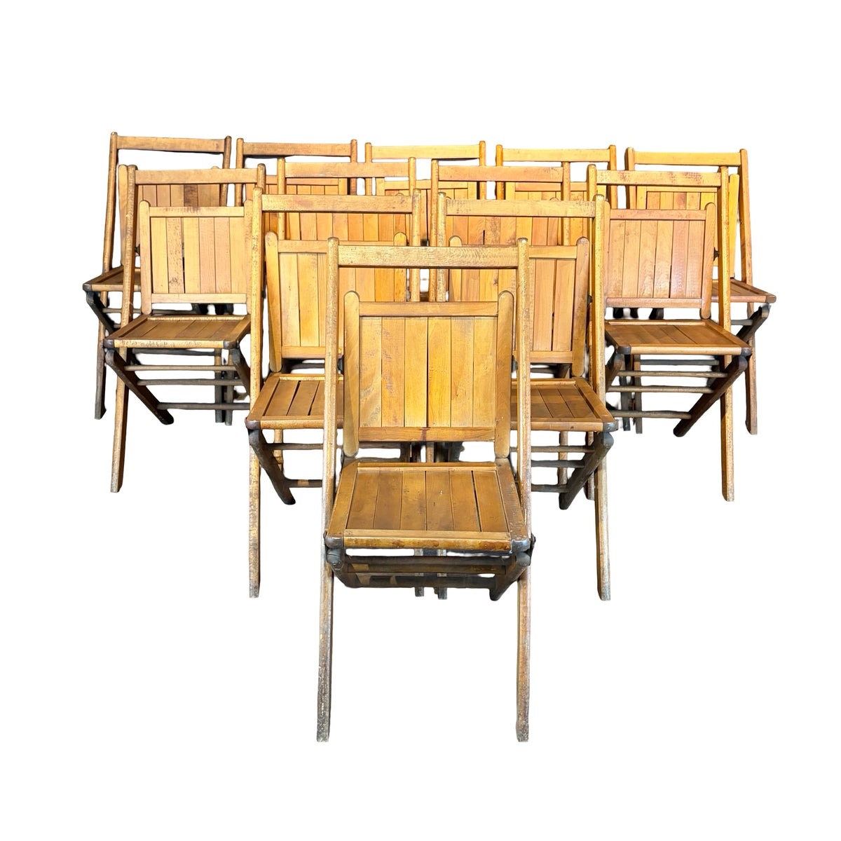 Set of Mid-century vintage wooden stackable folding chairs from