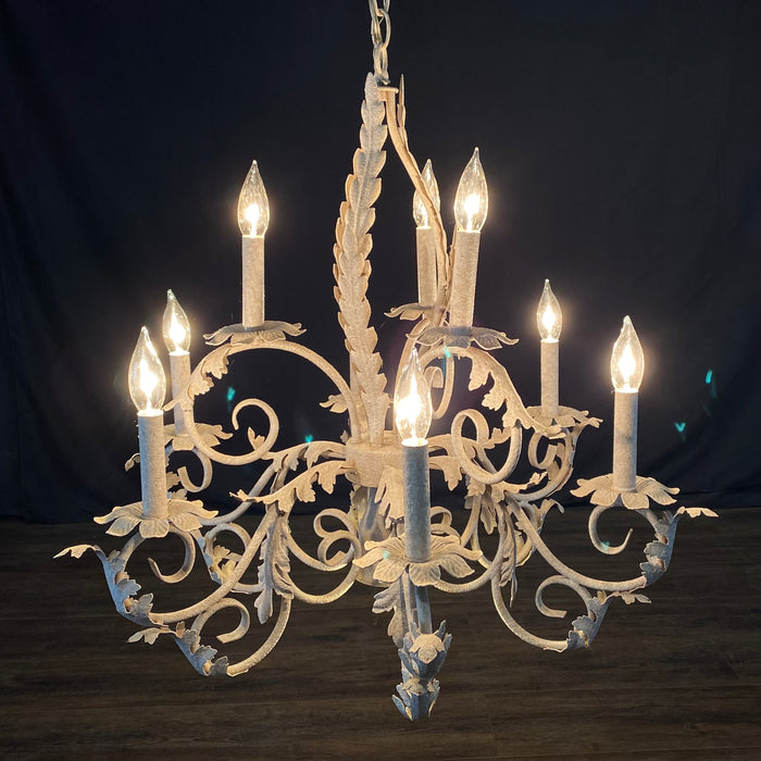 Vintage Country French Style Eight-Armed Chandelier with Acanthus Leaf Decor