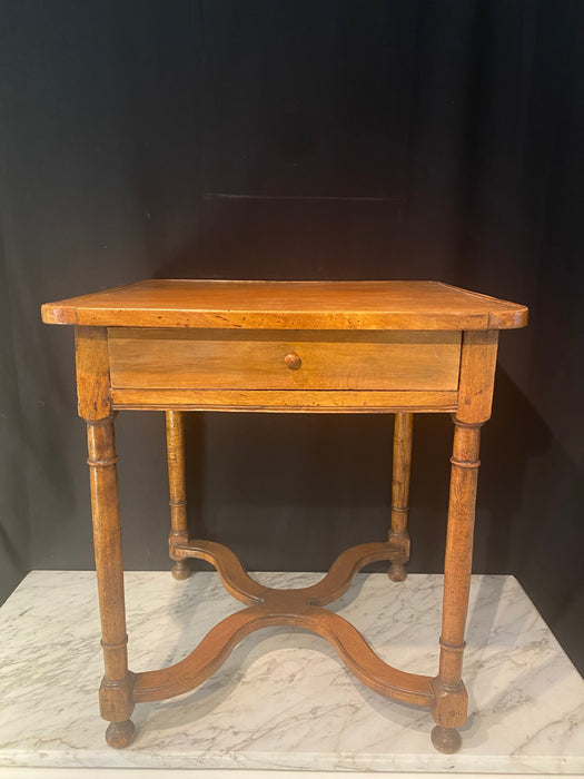 French Side Table with Embossed Leather Top and X-Form Stretcher 19th Century