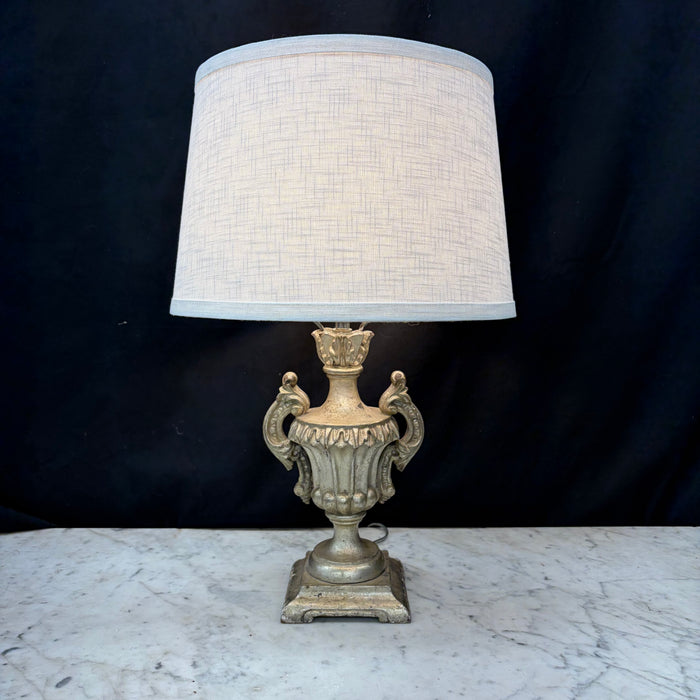 Antique Silver Urn Table Lamp with Elaborate Foliate Carving and Scrolled Handles (2 available)