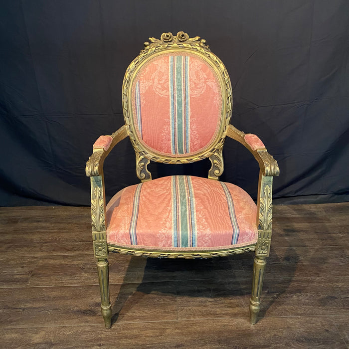 Pair of French Louis XVI Style Giltwood Armchairs, Fauteuils or Salon Chairs