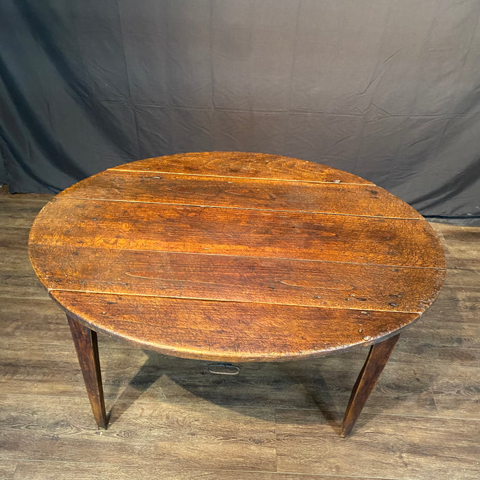 Early Primitive French Country 18th Century Oval Drop Leaf Side Table or Small Dining Table