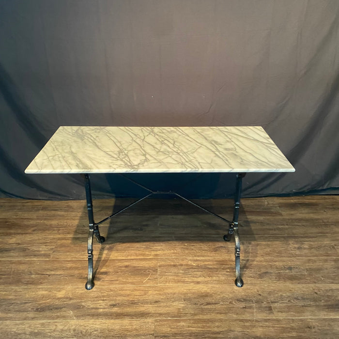 French Cafe Table or Bistro Table with Cast Iron Base and Carrera Marble Top