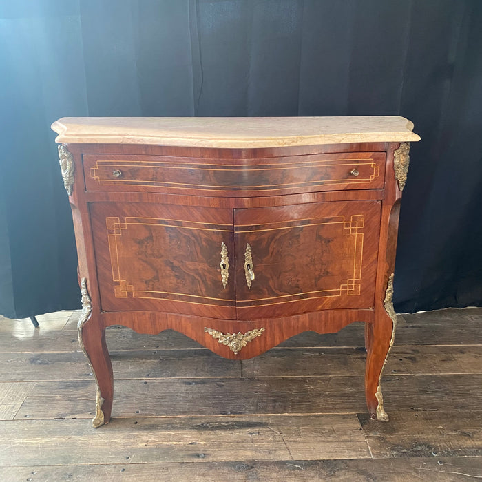French Louis XV Style Marble Top Side Table, Petite Buffet or Nightstand