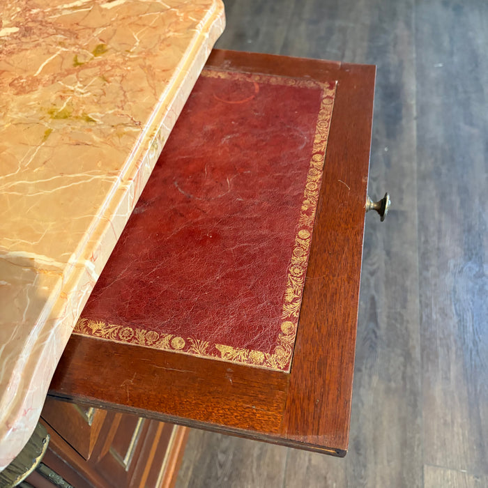 Pair of Antique French Marble Top Petite Commodes, Side Tables or Nightstands with Brass Mounts