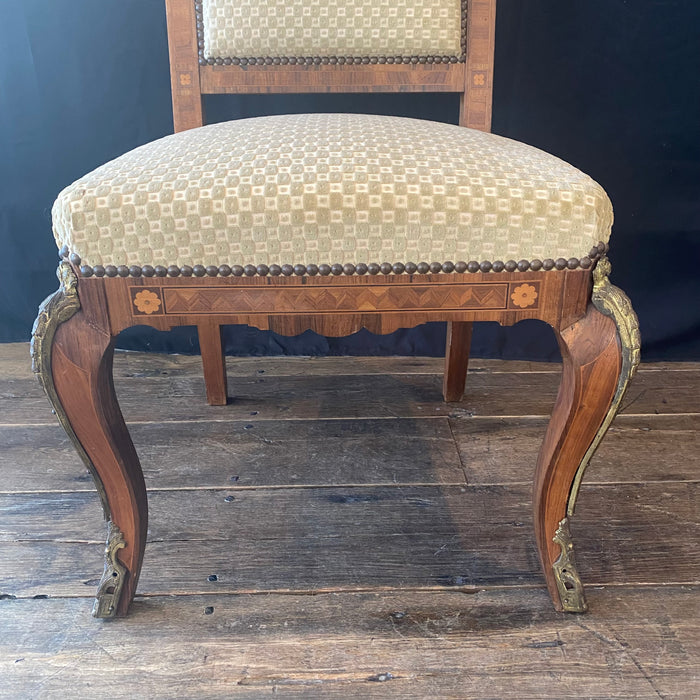Pair of Antique French Neoclassical Side Chairs or Accent Chairs with Spectacular Inlay and Bronze Mounts